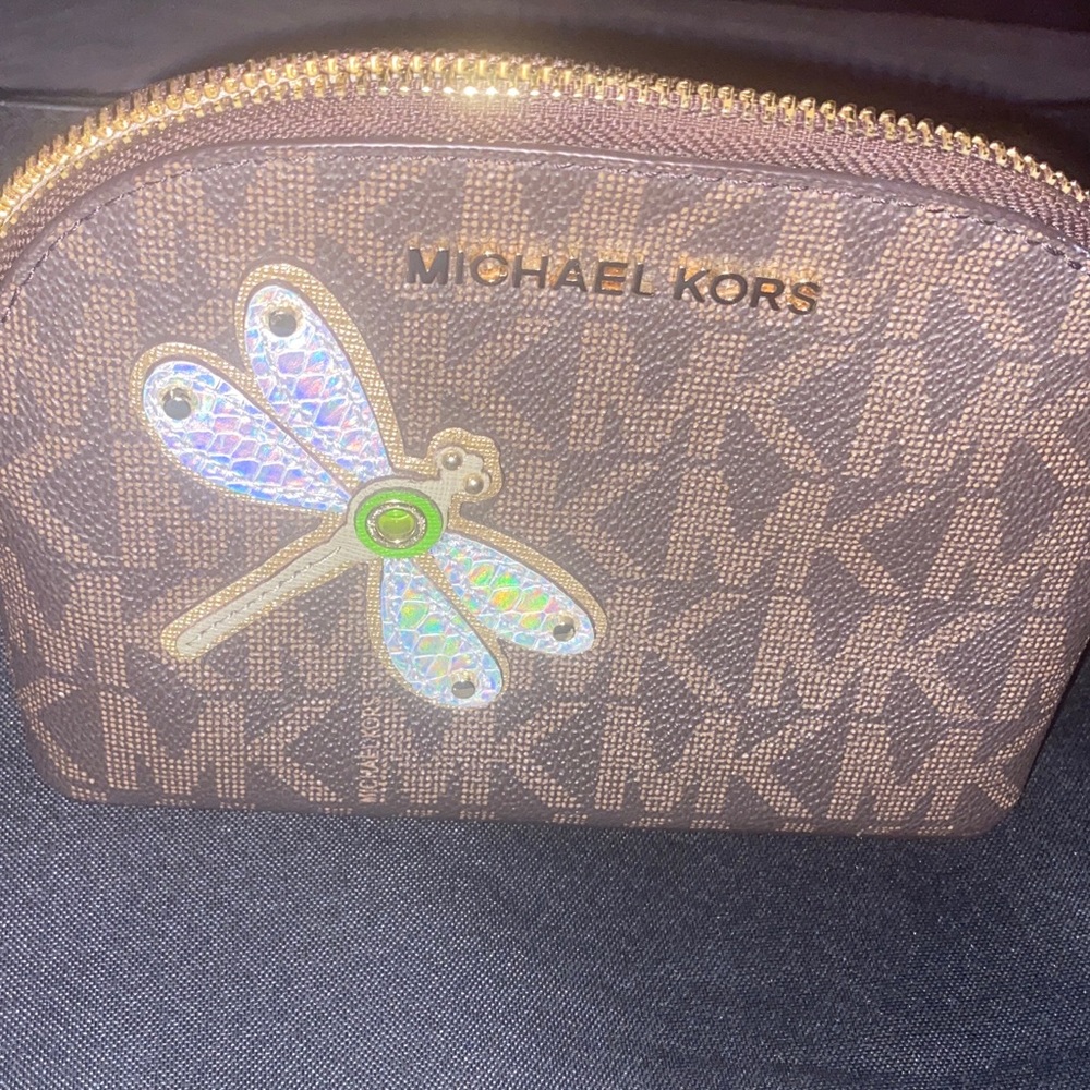 Michael Kors Brown Logo Pouch with Dragonfly